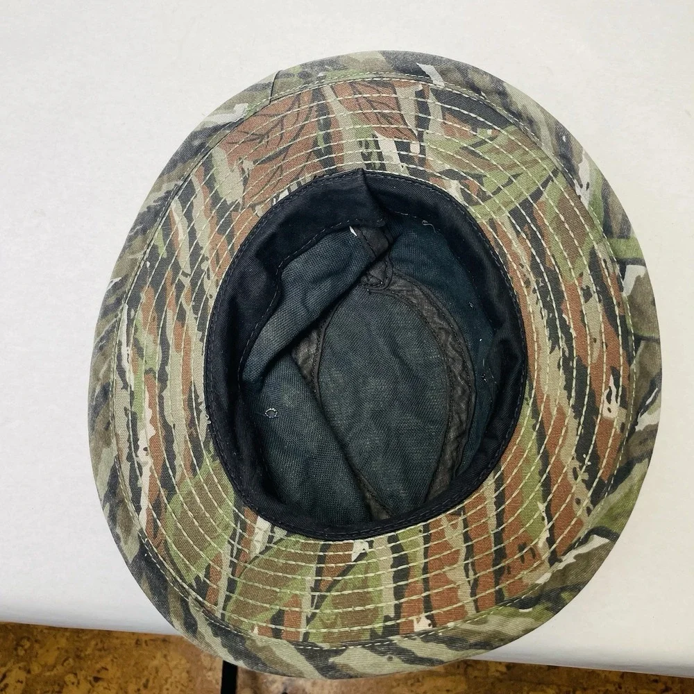 VINTAGE 80s 90s Real‎ tree Camo Boonie Bucket Hat Hunting Outdoors Size S